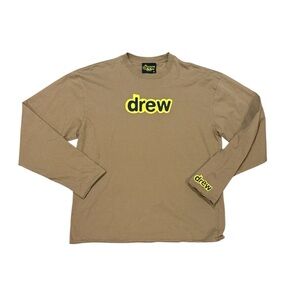 Drew House Mens Top T-Shirt Tan Long Sleeve Logo Justin Bieber Sz. S